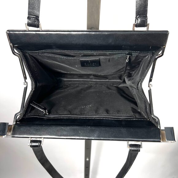 Authentic Gucci Black Vintage Handbag with Leather Straps  GUCCI Authentic Vintage Handbag Canvas Black  with Leather Straps & Silver Clasp